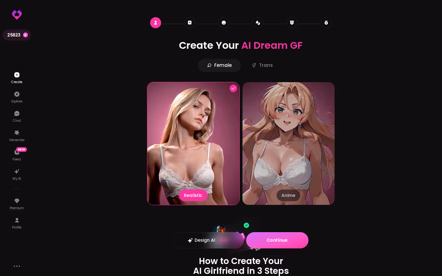 Il wizard di creazione personaggio di GoLove.ai, primo passaggio